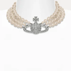 Vivienne Westwood Three Row Pearl Bas Relief Choker | Women Necklaces | Classic Styles